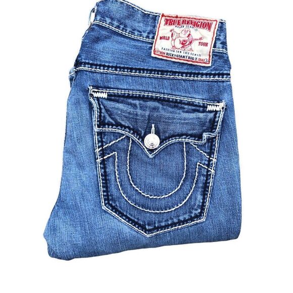 TRUE Religion Jeans Size 34 RICKY GIANT BIG T Blue - Picture 8 of 8